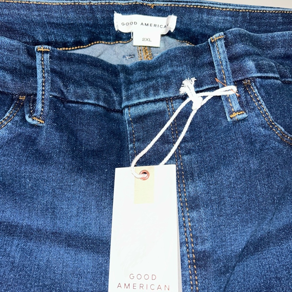 NWT Good American womens Good Legs Straight high rise indigo wash jeans size 2XL - Picture 3 of 8